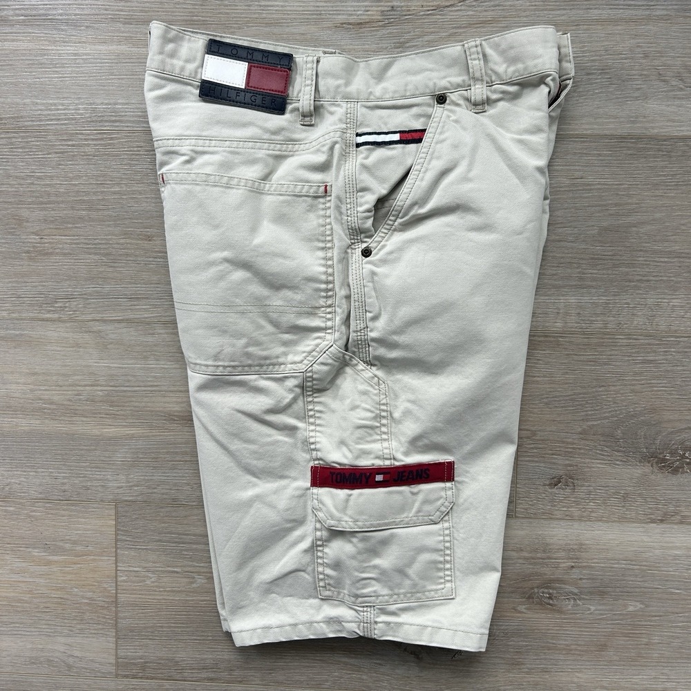 Vintage Tommy Hilfiger Men's 29 x 12 Khaki Carpenter Shorts Baggy Big Flag 2000s